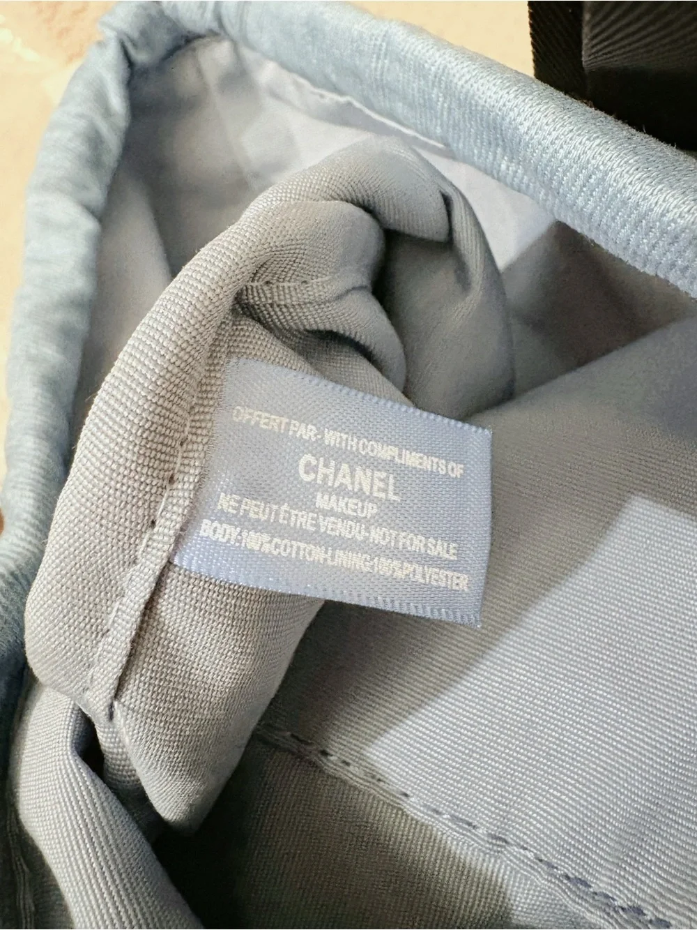 CHANEL Makeup Bag/ Light Blue Drawstring Cosmetic Pouch